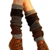 Women Socks Winter Twist Cable Knit Triple Colorblock Stitching Boot Cuffs Cover Faux Wool Warm Over Knee