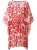 Fashion Chiffon Red Porcelain Print Dress Summer Women Casual Mini Vestidos Three Quarter Batwing Sleeve Shirring Slims