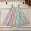 23ss Designer brand kids dress girls Fashion Gradient color rainbow dresses Slip skirt all Color logo printing dresss High quality shirt skirt Baby Clothes a1