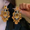 Boucles d'oreilles pendantes FYUAN brillant Champagne goutte d'eau cristal pour femmes surdimensionné géométrique déclaration bijoux