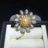 Biżuteria Zhboruini 2019 Wysokiej jakości broszka perłowa naturalna perłowa perła Big cyrkon Słońce Flower Bról Biżuter Pearl Jewelry for Women Prezent