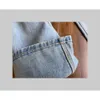 Designer damesjeans aankomst hoge taille uitgeholde patch geborduurde decoratie casual blauwe rechte denim broek