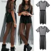 Urban Sexy Dresses Sexy Women Party Evening Black See Through Mesh Dress Sheer Maxi Dress Tulle Lace long Dress Casual Sexy Party Vintage Bodycon 240223