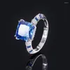 Cluster Rings S925 Silver High Carbon Diamond Princess Square Luxury Jump Color Ring Female Lead Stone 10