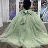 Grüne Kleider Salbei Quinceanera für süße Mädchen Perlen Applikationen Feather Schatz Prinzessin Ballkleider Tull Vestidos Herz