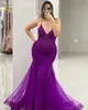 2024 ASO EBI Purple Mermaid Dress Koronki koralikowe wieczór Formalne przyjęcie Drugi przyjęcie 50. urodziny suknie zaręczynowe sukienki szatą de soiree ZJ68