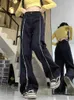 Damen Jeans Schwarz Für Frauen Denim Hosen Quaste Gestreift Hohe Taille Streetwear Breites Bein Mode Vintage Gerade Mopp