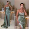 Robe de bal verte élégante, sans bretelles, tenue de soirée, plis, fente sur les cuisses, longue, formelle, pour occasions spéciales