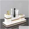 Ensemble d'accessoires de bain Volakos Accessoires de salle de bains en marbre naturel blanc Distributeur de savon de luxe doré Plateau à vaisselle Boîte à mouchoirs Livraison directe Dh6Qu