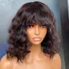 Grade 12A Peruvian Indian Brazilian Natural Black Natural Wave Regular Bang Short Wig 10 Inch 100% Raw Virgin Remy Human Hair