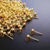 Brincos pendurados 50 pares de aço inoxidável banhado a ouro 3 4 5mm bola redonda postes conectores conectores diy mulheres fazendo