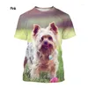 Erkek Tişörtleri Moda Hayvan Köpek Yorkshire Terrier 3D Baskı Tişört ve Kadınlar Yaz Günlük Yuvarlak Boyun Üstü