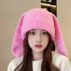 Berets Cute Plush Ears Beanie Hat Autumn And Winter Warm Thickened White Blue Pullover Knitted Cold Caps For Men Women