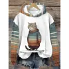 Sweatshirts Kawaii Cat Sweatshirt Hoodies for Women Autumn Long Sleeve Top Fashion Casual Pullover 3D Animal Print Overdimensionerade kvinnliga kläder