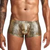 Cuecas sexy gay roupa interior homens boxers shorts falso couro cobra pele crotchless baixo aumento u convexo bolsa calcinha cueca calzoncillo M-XXL