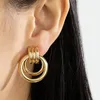 Brincos traseiros banhados a ouro geométrico grande clipe redondo para mulheres menina orelha sem piercing joias da moda
