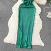 Casual Dresses European American Style Girl's Green Sleeveless Long Dress for Women Summer Chest Cross Twisted Hollow Out Tight BodyCon