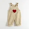 1-4Y Spring Kids Baby Clothes Heart Embroidery Baby Boys Girls Bib Pants Solid Overalls Corduroy Casual Suspender Outwear 240220