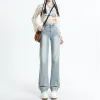 Jeans taille haute adoucissant jean droit blanchi pour les femmes toutes les saisons vente chaude Streetwear Harajuku Denim jambe pantalon pas cher en gros