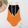 Ontwerper oranje bikini dames bodysuit badpak geruite bedrukte sling dames badmode outdoor reizen rugloze badpakken designerULVY