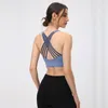 Camicie attive AI Yoga Supporto per cintura incrociata Reggiseno sportivo con logo Imbottitura rimovibile Canotta da allenamento per donna Indossare tuta fitness