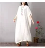 Party Dresses White Dress Women Summer Kaften Korean Löst stor storlek V-Neck Bat Sleeve Solid Long Beach Style Cotton Robe