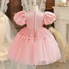 Girl's Dresses Baby Champagne Baptism Dress Cute Girl Sequin Puff Sleeve Fairy Ball Gown Newborn 1 Year Birthday Outfit Kids Formal Party Gown