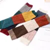 Calzini da donna invernali intrecciati a trecce lavorati a maglia con tripla cucitura a blocchi di colore, polsini per stivali, copertura in lana sintetica calda sopra il ginocchio