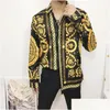 Men'S Casual Shirts Mens Fashion Male Shirt Harajuku 3D Floral Leopard Print Splice Fancy Men Autumn Club Party Wedding Prom Dress D Dhcnx