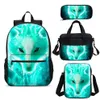 Sacs d'école motif de loup vert, sac à dos imprimé en 3D, ensemble de 4 pièces, sac pour enfant étudiant, livre de retour au cadeau 318D