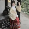 Etnische kleding Ming Hanfu vierkante kraag voorkant vest jurk geborduurd groot formaat brokaat goud make-up bloem paard gezicht lente Chinese top