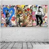 Peintures 3 panneaux Banksy Collage Iti Art Chaplin moderne toile peinture à l'huile impression décor mural pour salon décoration encadrée goutte Dhumw