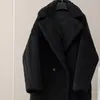 Manteau en fourrure pour femme, Double boutonnage, mi-long, Silhouette, noir, ample, mode, chaud, Design féminin, veste d'hiver