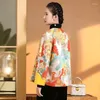 Etnische kleding Jacquard Phoenix Pioen Tang Kleding Jas met lange mouwen Dames Chinese stijl Vintage Button Down Hanfu Cheongsam