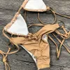 Bikini Seksi Mayo Halter Mayo Mayo Takım Kadın Bling Pullu Bikini Set Plaj Giyim Damla Monokini Glitter 240219