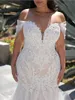 Sexy Sweetheart Mermaid Wedding Dress Plus Size Off The Shoulder Backless robe de mariee Lace Applique Long Train Ivory Tulle Bridal Gown vestidos