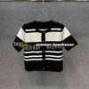 Striped Knited Vest Rhinestones Decorate Knit Shirts Fashion knitted Short Sleeve Tops Summer Casual Knit Shirt Jacket