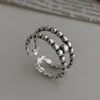 Cluster Rings Foxanry Silver Color 2024 Trendy Vintage Par Unique Geometric Double Layer Round Beads Thai Party Jewelry