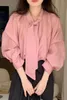 Blusas femininas camisa feminina outono estilo francês doce colar cinta design meninas bouse solto casual cor sólida manga longa senhoras tops
