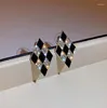 Pendientes de tuerca, pendiente de piedra ovalada de cristal negro, aro de circón Vintage para mujer, Color dorado champán, joyería para fiesta y boda