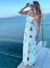 Sommer Frauen Neue Print Backless Urlaub Lange Anhänger Kleid Frauen Lose Mantel Vestidos Frauen Elegante Straße Kleidung 240223