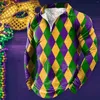 Magliette da uomo Camicia da uomo primaverile ed estiva con cerniera, carnevale, manica lunga, risvolto, stampa completa, celebrazione delle vacanze