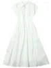 Vestidos de festa vestido branco 2024 verão roupas femininas polo colarinho de manga curta simples elegante zíper cintura alta emagrecimento sobre os joelhos