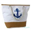 Women Tote Canvas Shoulder Anchor Summer Handbag Top Handle Straw Beach Bag266l