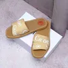 New Designer Womens Wooden Sandals Fluffy Flat Bottom Mule Multi color Lace Letter Canvas Summer Home Shoes Luxury Brand chl01 Beach Size 240223
