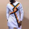 アフリカの衣料品スタイルの印刷カラーマッチングファッションカジュアルな長袖の長袖の丸い首のメンズロングシャツのみトップ240220