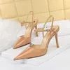 Sandals 34-40 Summer High Heels Stiletto Pointed Hollow Out Ankle Strap Women's Sandal Black