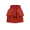 Skirts Skorts Ruffle Layered Mini Skirt Women Clothing Black High Waist PU Faux Leather Korean Fashion Style Solid Short Pleated YQ240223