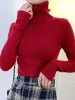 Zoki Nya 2023 Kvinnor Pullover Turtleneck tröja Autumn Long Sleeve Slim Elastic Korean Simple Basic Cheap Jumper Solid Color