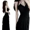 Casual Kleider Design Stil Kleine Schwarze Kleid Frauen Sommer Taille Wrap Zeigen Dünne Super Y2k Formale Anlass Vestidos 2024 frauen